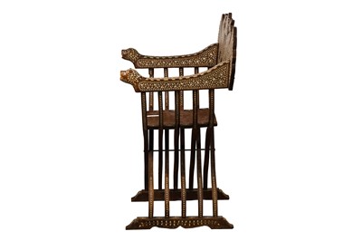 Lot 32 - A HARDWOOD ANGLO-INDIAN IVORY AND EBONY-INLAID ARMCHAIR
