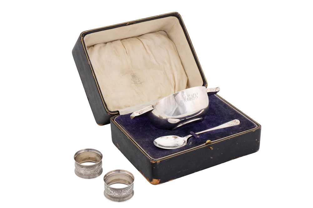 Lot 220 - A cased George V sterling silver christening set, Sheffield 1919 by William Hutton and Sons