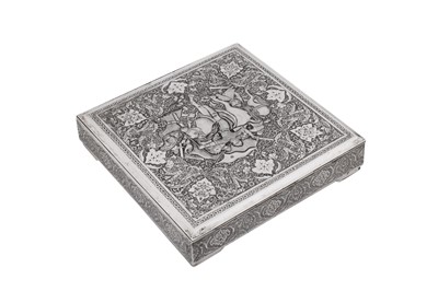Lot 300 - A mid-20th century Persian (Iranian) silver cigarette or confectionary box, Isfahan circa 1950 mark of Reza