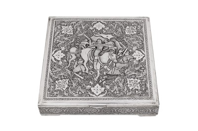 Lot 300 - A mid-20th century Persian (Iranian) silver cigarette or confectionary box, Isfahan circa 1950 mark of Reza