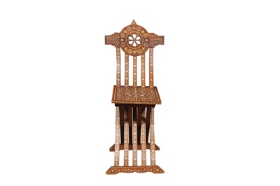 Lot 277 - A SYRIAN BONE INLAID HARDWOOD FOLDING CHAIR CIRCA 1880