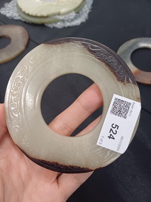 Lot 524 - THREE CHINESE ARCHAISTIC JADE BI DISCS