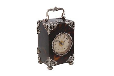 Lot 142 - A Victorian sterling silver mounted tortoiseshell time piece or carriage clock, London 1896 by J Batson and Son