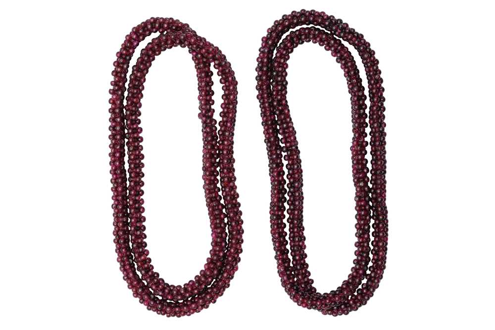 Lot 34 - TWO GARNET BEAD NECKLACES