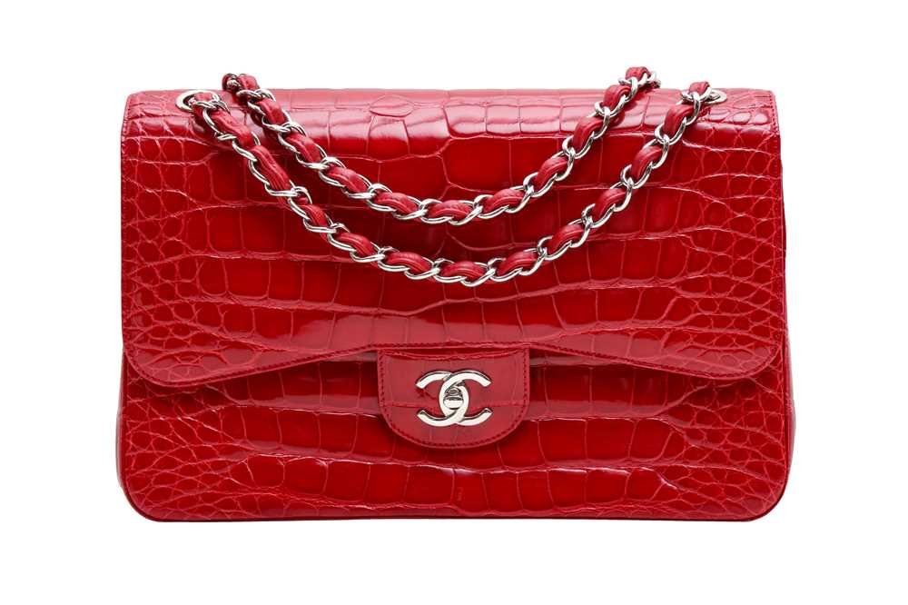 Lot 159 - λ Chanel Red Alligator Jumbo Classic Double Flap Bag