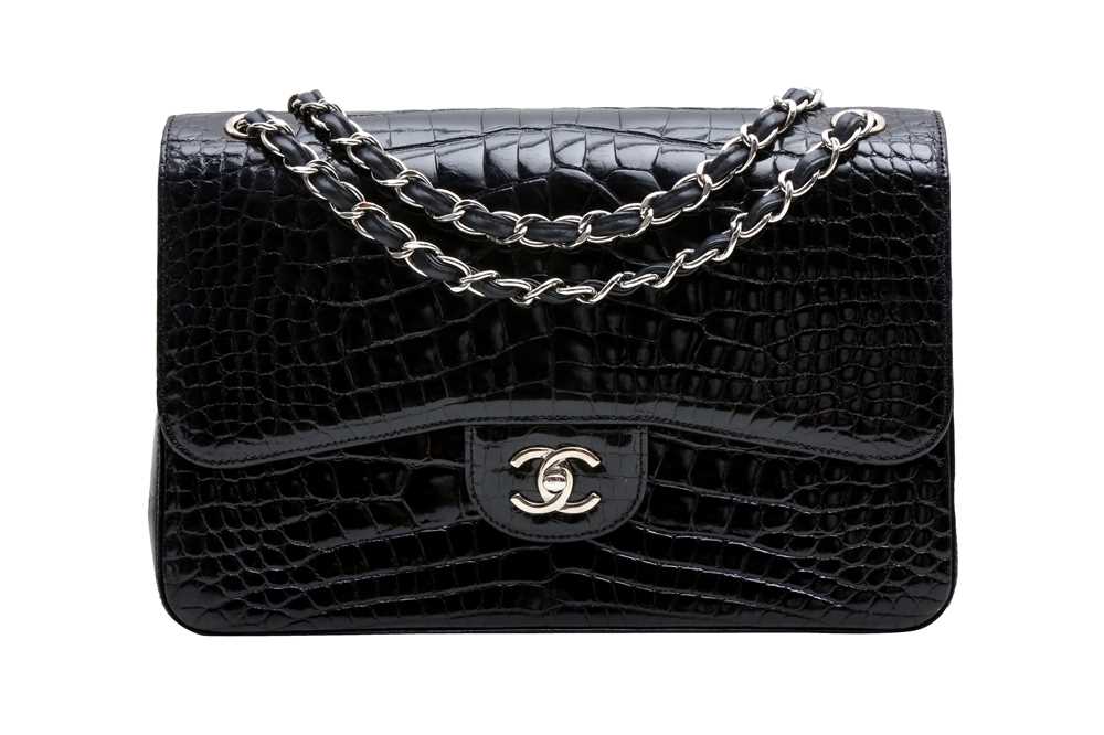 Lot 424 - λ Chanel Black Alligator Jumbo Classic Double Flap Bag