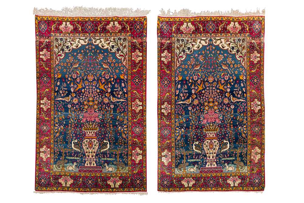 Lot 84 - A PAIR OF FINE TEHRAN PRAYER RUGS, NORTH PERSIA