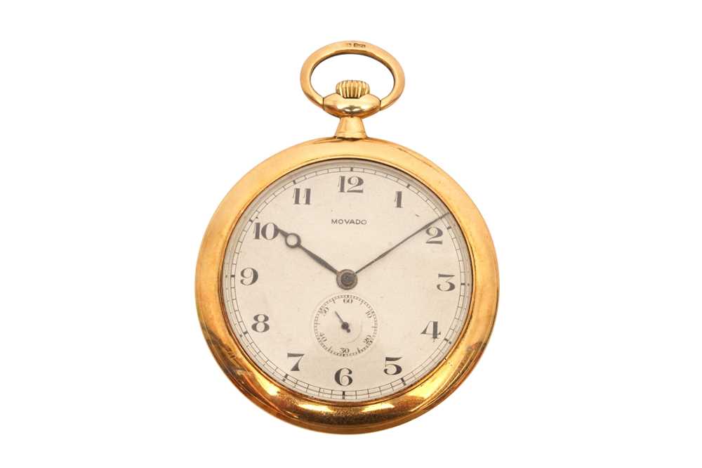 Lot 77 - MOVADO OPEN FACED POCKET WATCH - 18K GOLD