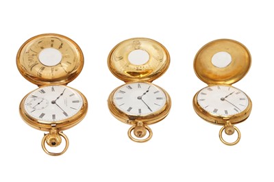 Lot 85 - THREE HALF HUNTER FOB WATCHES - 18K GOLD