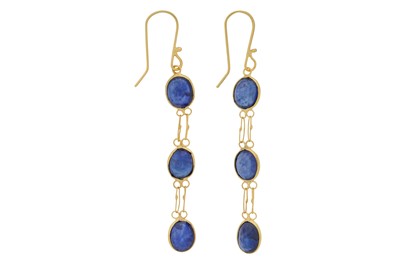 Lot 458 - A PAIR OF SAPPHIRE DROP EARRINGS