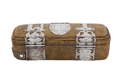 Lot 479 - A rare Charles II - William and Mary unmarked silver mounted shagreen barber surgeons instrument case, London circa 1670-90