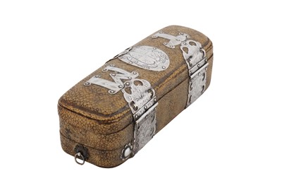 Lot 479 - A rare Charles II - William and Mary unmarked silver mounted shagreen barber surgeons instrument case, London circa 1670-90