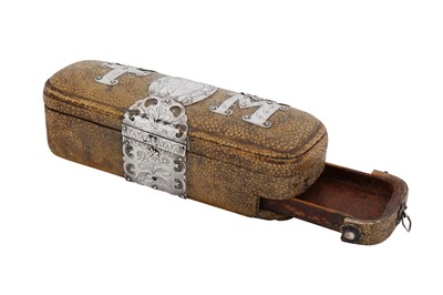 Lot 479 - A rare Charles II - William and Mary unmarked silver mounted shagreen barber surgeons instrument case, London circa 1670-90