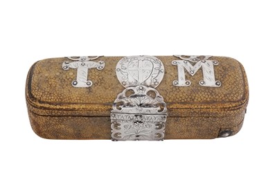 Lot 479 - A rare Charles II - William and Mary unmarked silver mounted shagreen barber surgeons instrument case, London circa 1670-90