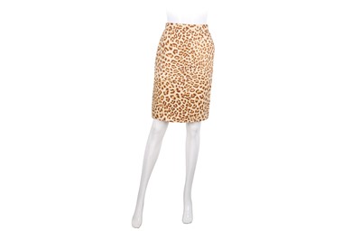 Lot 108 - Escada Cream Linen Leopard Print Straight Skirt - Size 34