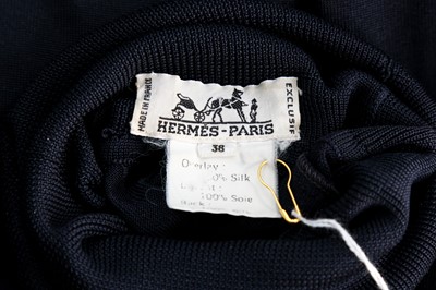 Lot 174 - Hermes Navy Silk Scarf Front Turtleneck Sweater - Size 38