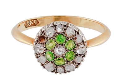 Lot 333 - A DEMANTOID GARNET AND DIAMOND CLUSTER RING