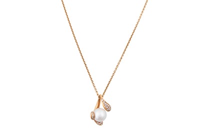 Lot 378 - SCHOEFFEL | A PEARL AND DIAMOND PENDANT NECKLACE