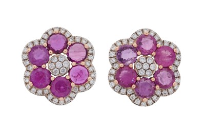 Lot 490 - A PAIR OF RUBY AND DIAMOND EARRINGS