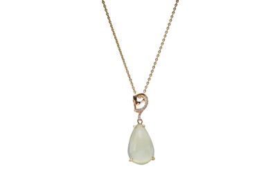 Lot 484 - A PREHNITE AND DIAMOND PENDANT