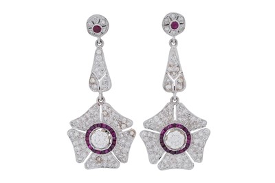 Lot 473 - A PAIR OF RUBY AND DIAMOND EARRINGS