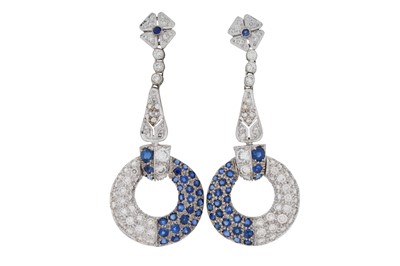 Lot 416 - A PAIR OF SAPPHIRE AND DIAMOND EARRINGS