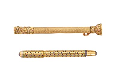 Lot 87 - AN EARLY 20TH CENTURY FRENCH 18CT GOLD CASED, ENAMELED PEN