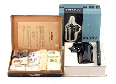 Lot 1114 - Minox Daylight Developing Tank, Boxed & Rare Powder Chemical Set.