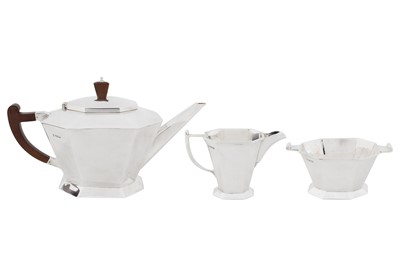 Lot 466 - A George VI Art Deco sterling silver three-piece tea service, Sheffield 1936/39 by Cooper Brothers