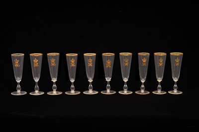 Lot 176 - A SET OF TEN LATE 19TH CENTURY GILDED CHAMPAGNE GLASSES FROM THE IMPERIAL SERVICE OF KAISER WILHELM