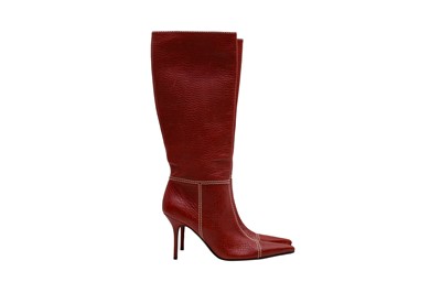 Lot 41 - Dolce & Gabbana Red Heeled Long Boot - Size 38.5