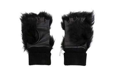 Lot 479 - Chanel Black Shearling CC Fingerless Gloves - Size M