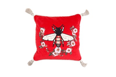 Lot 43 - Gucci Red Velvet Bee Embroidered Tassel Cushion