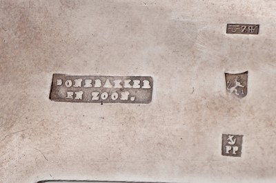 Lot 340 - A mid-19th century Dutch 934 standard silver mounted kingwood and tulipwood tray, Amsterdam 1856 by Pieter Pieterse (active 1846-70) retailed by Bonebakker and Zoon