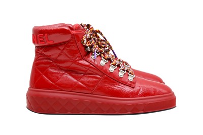 Lot 49 - Chanel Red Logo High Top Trainer - Size 38.5