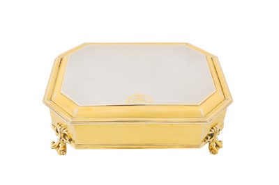 Lot 149 - A heavy George V Art Deco parcel gilt sterling silver jewellery casket, London 1935 by Mappin and Webb