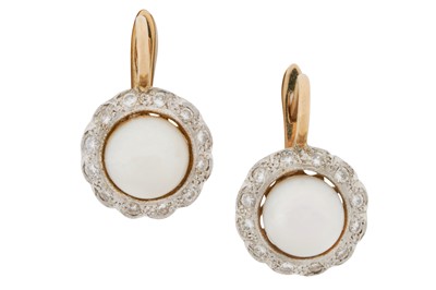 Lot 359 - A PAIR OF PEARL AND DIAMOND EARRINGS