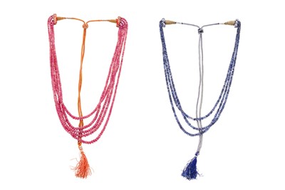 Lot 363 - TWO BEADED RUBY AND SAPPHIRE NECKLACES