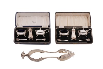 Lot 162 - Two cased sterling silver cruet sets