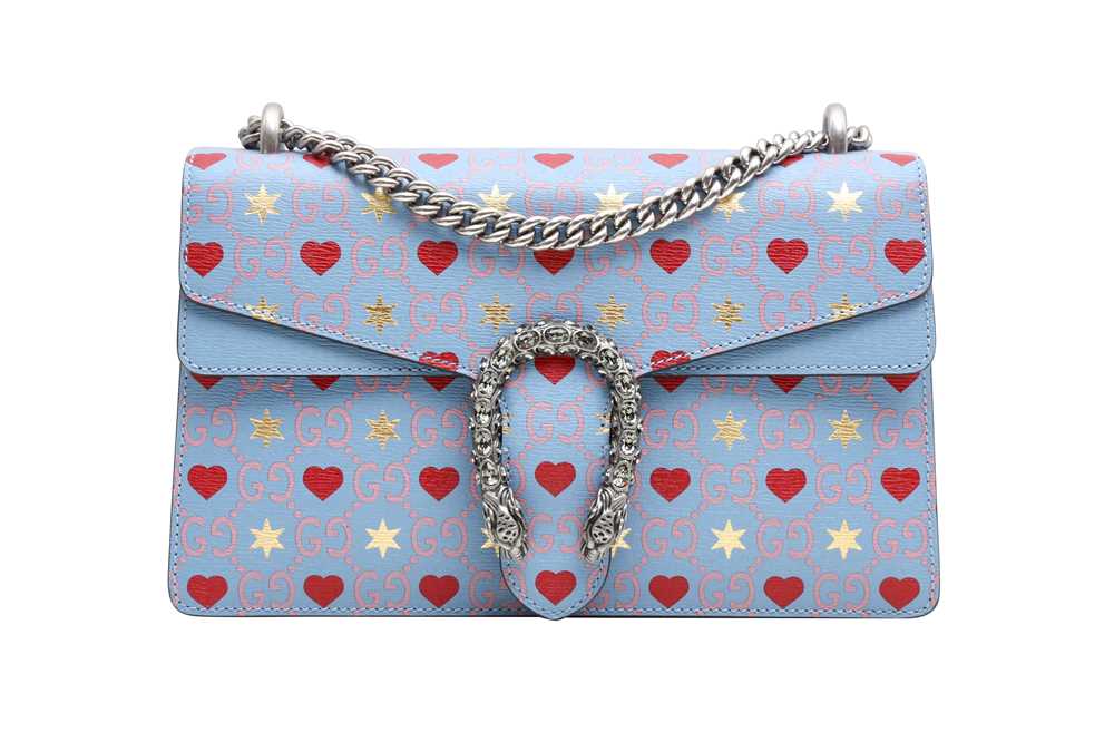 Lot 2 - Gucci Blue GG Valentine Hearts Dionysus Bag