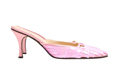 Lot 22 - Fendi Pink Iridescent Sequin Heeled Mule - Size US 10