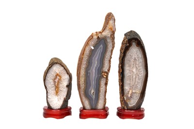 Lot 55 - THREE AGATE GEODES ON STANDS