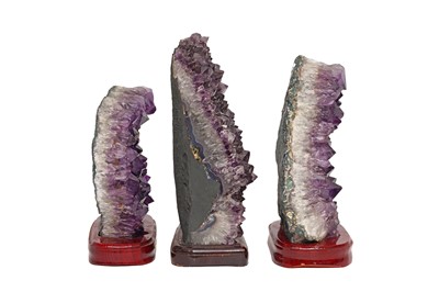 Lot 69 - THREE AMETHYST GEODE CLUSTERS