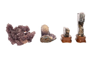 Lot 64 - TWO AMETHYST GEODE CLUSTERS AND TWO POLISHED AMETHYST GEODE SECTIONS