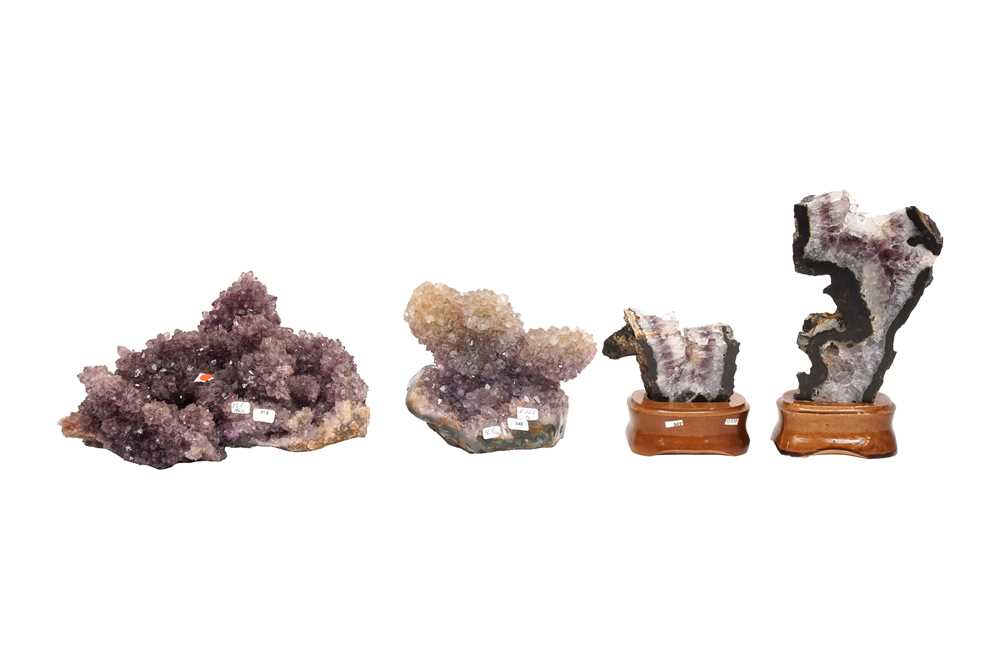 Lot 64 - TWO AMETHYST GEODE CLUSTERS AND TWO POLISHED AMETHYST GEODE SECTIONS