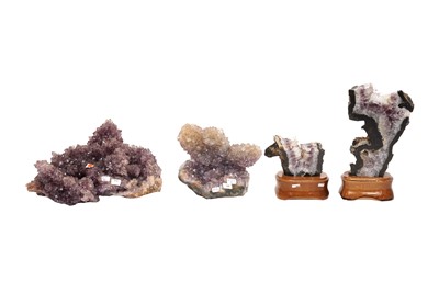 Lot 466 - TWO AMETHYST GEODE CLUSTERS AND TWO POLISHED AMETHYST GEODE SECTIONS