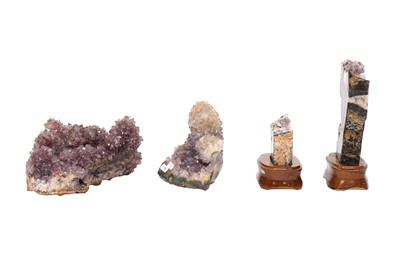 Lot 64 - TWO AMETHYST GEODE CLUSTERS AND TWO POLISHED AMETHYST GEODE SECTIONS
