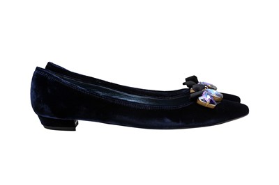 Lot 180 - Miu Miu Midnight Blue Embellished Flat Pump - Size 38