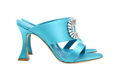 Lot 166 - Manolo Blahnik Turquoise Embellished Laali Mule - Size 37