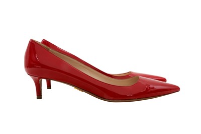 Lot 37 - Prada Red Pointed Kitten Heeled Pump - Size 37.5